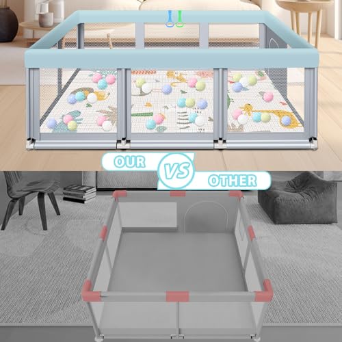 Image of Fshibila 74 inch x50 inch Large Baby Playpen, Baby Playard for Babies and Toddlers, PlayPen for Indoor & Outdoor, Sturdy Safety Play Yard with Soft Breathable Mesh, Ball x 18, Handle x 2, Mat x 1, Grey