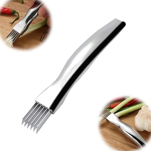 Daffezon Cortador en Juliana 2 en 1, Cortador en Juliana, Cuchillo de Cebolla Verde de Acero Inoxidable, Herramienta para Cortar en Cocina, Cortador en Juliana para Verduras, Cebolla y ajo