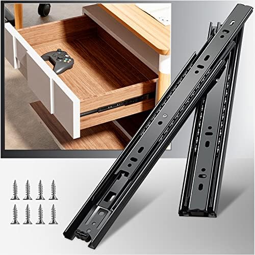 YENUO Full Extension Drawer Slides Side Mount 10 12 14 16 18 20 22 24 Inch Ball Bearing Metal Black Rails Track Guide Glides Runners Heavy Duty 100 Pound Load Capacity 1 5 Pairs (1 Pair,16 Inch)