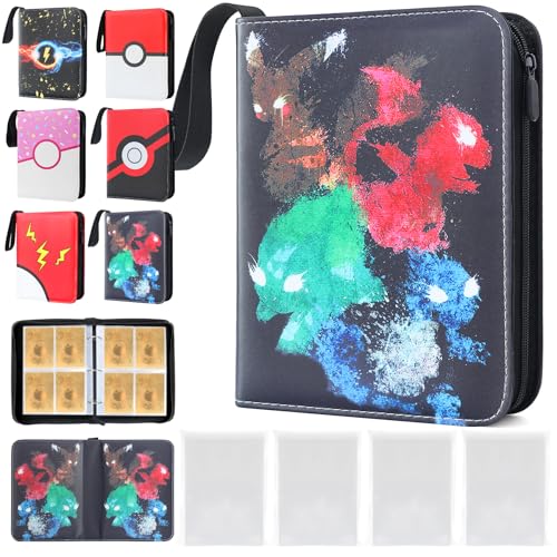 DBPBToU Raccoglitore Carte Poke per 400 Carte con 400 Sleeves, Album Carte per Poke X, V, Vmax, TAG TEAM, EX, GX, MTG, TCG, Cerniera impermeabile in Pelle PU (Mitologico)