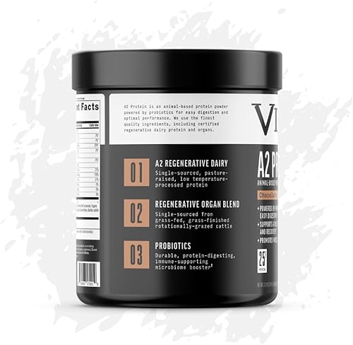 Miniatura 9 de Proteína en polvo A2, leche de chocolate, 0.88 oz de proteína por porción, mezcla de caseína de suero orgánico A2A2 con probióticos y sal marina