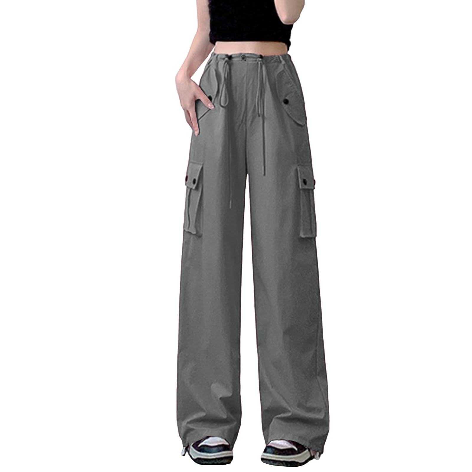 Damen Cargohose Mit Hoher Taille - Y2K Streetwear Style - Baumwolle Mit Vielen Taschen
