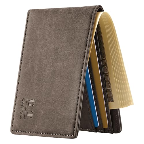 Image of Gostwo Mens Slim Bifold Wallet, RFID Blocking with ID Window & Card Slots | Faux Leather, Slim Front Pocket Fit, Multi Card Slots, RFID Privacy Protection, Gift for Men, Boy, Teen