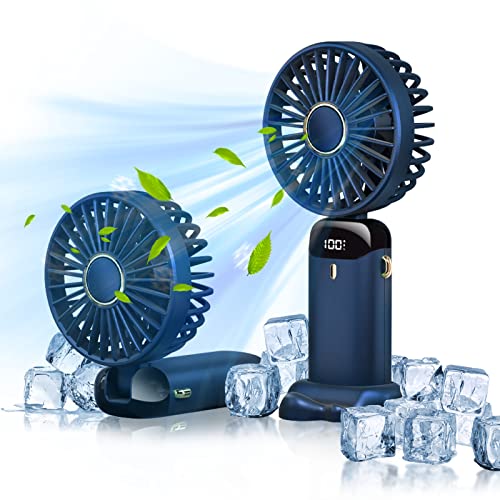 mebiusyhc Portable Personal Fan,Mini Handheld Fan,Hanging Neck Fan 90° Adjustable USB Rechargeable 4000mAh Quiet Personal Fan with Power Bank 5 Speed forIndoor,Outdoor, Blue (N15)