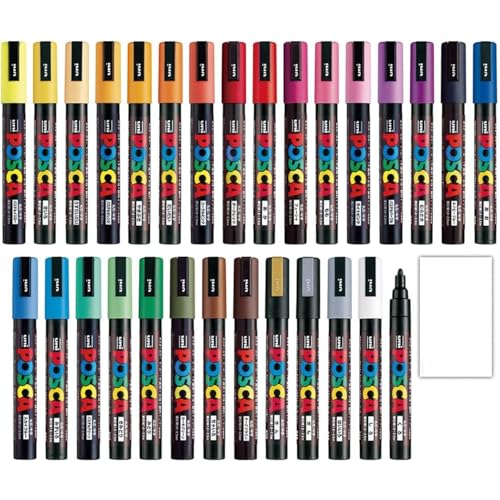 Loconeko Uni Posca Paint Marker Medium Point (PC-5M) 29 Colors FULL RANGE Bundle Set Mitsubishi Poster Colour ALL COLOR 2.2mm Marking Pen Memo pad Set