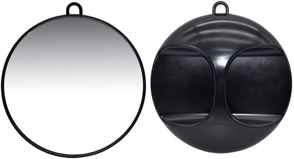 Solustre Hand Mirror Hand Held Barber Mirror Rear View Makeup Mirror Round Cosmetic Mirror for Home Hair Salon(Black)