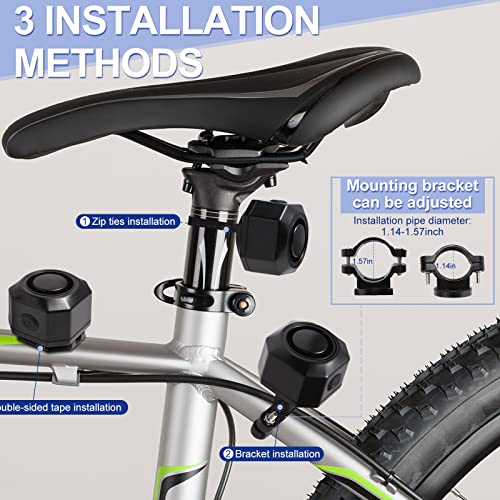 Image of Two Packs Bike Horn Electric Vehicle Alarm Wireless Vibration Alarm System with Motion Sensor Waterproof Rechargeable Antitheft Alarm for Ebikes Bike Scooter