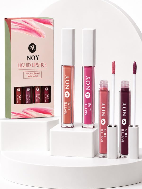 Image of Noy Lipsticks For Women Waterproof Bold Matte Shades That Stay All Day Long - Creamy Nude, Nude Pink, Tan Nude, Purple Wine Shades Pack of 4