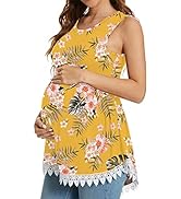 Xpenyo Womens Maternity Tank Top Sleeveless Lace Crochet Trim Peplum Cami Shirts