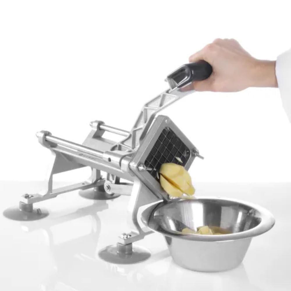 MBH Affettatrice professionale per patatine fritte con lame in acciaio inox. Tagliapatate industriale con 4 lame diverse per l'ospitalità.