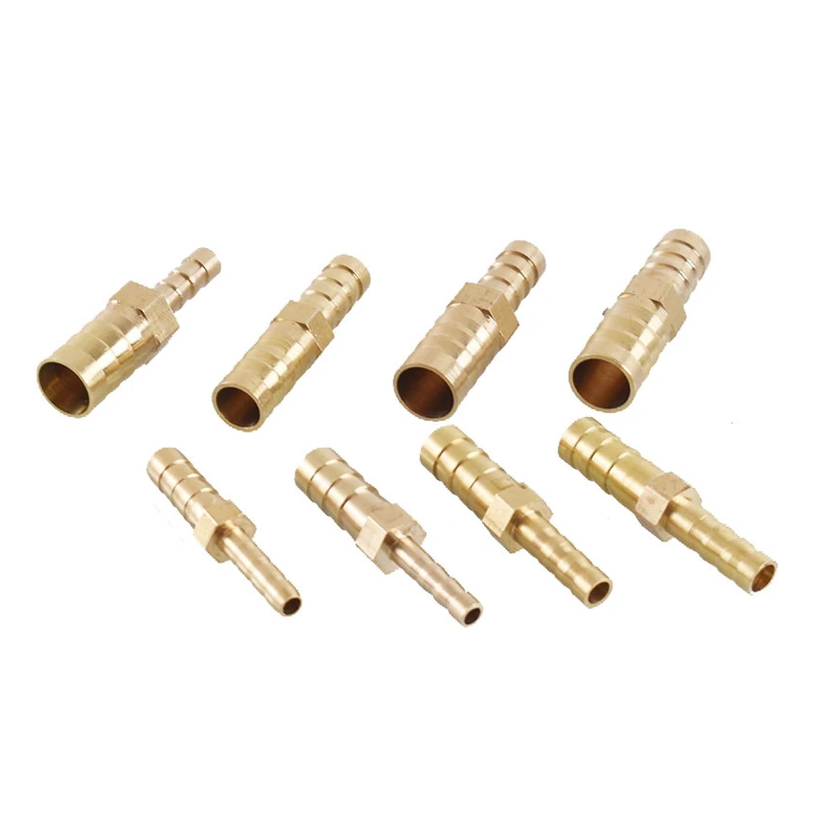 65 Stück 4 mm, 5 mm, 6 mm, 8 mm, 10 mm, 12 mm, 14 mm, 16 mm, 19 mm, 25 mm, 2-Wege-gerade Schlauchtülle, Messing, Widerhaken, Rohrverschraubung, Reduzierstück, Kupplungsstecker