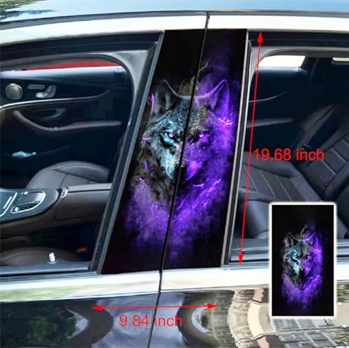 Image of 2pcs /1set Car B Pillar Sticker Decal Upgraded Vinyl Car Decals Body Side Stickers,Wolf Lions Rose Tigers Graphics Scratch Cover Large Sticker for Car Auto Van SUVs Trucks 19.6'' (Purple Wolf)
