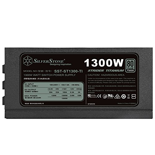 Image of SilverStone Technology ST1300-TI, 80 Plus Titanium 1300W Fully Modular ATX /PS2 Power Supply, SST-ST1300-TI-X
