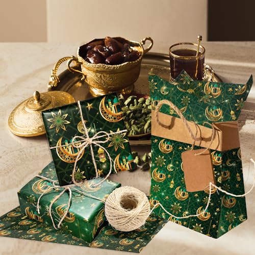 100 Blatt Seidenpapier DunkelGrün Eid Mubarak Geschenkpapier Seidenpapier Verpackungsmaterial für Ramadan Muslimische Partyzubehör Geburtstag Hochzeit Taufe Kommunion Geschenkverpackung,50x35cm