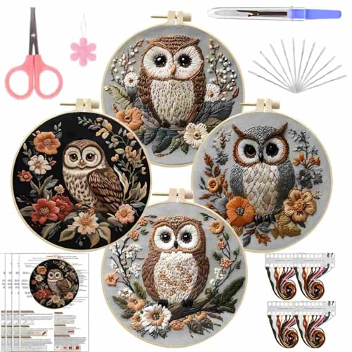Chomiou Owl Embroidery Set -8.2 inches, Adult Embroidery Set, Cross Embroidery Beginner Set, Includes Embroidery Cloth Frame, Embroidery Thread, Suitable for Hand Sewing by Handicraft Enthusiasts