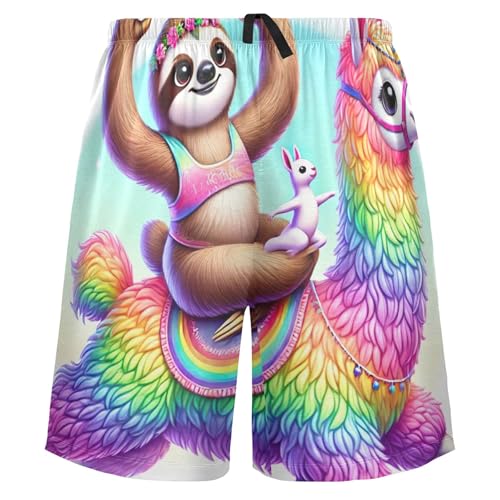 Sloth Yoga Llama Cute Pajama Mens Shorts Sport Gym Lounge Sleep Shorts Funny Cool Gifts S