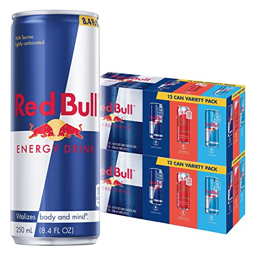 Image of Red Bull Energy Drink Variety Pack, Original, Sugar Free & Watermelon, with 80mg Caffeine plus Taurine & B Vitamins, 8.4 Fl Oz, Pack of 24 Cans
