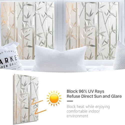 Image of COLORMATE Premium Vinyl Stained Frosted Window Glass Film (12x240 Inch) - Self-Adhesive Wallpaper Sticker Opaque Tint Cling for Window Glass Privacy Cover, Door, Office, Home.| Anti-UV. Bamboo Design