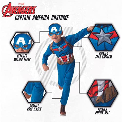 Jazwares Marvel Captain America Youth Costume- Poly Jersey Youth Costume With Printed Design And 3D Mask, Blue, Small #TOP1