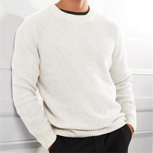 Mens Spring Long Sleeve Sweaters Solid Color Crew Neck Sweaters Knitwewar Loose Pullovers3