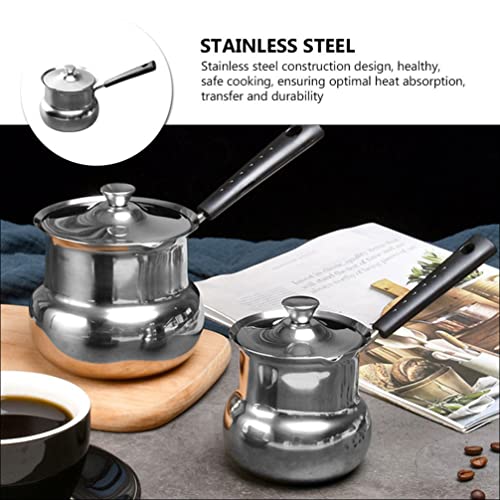 ANSNOW Stainless Steel Hot Milk Cup Espresso Steaming Pitcher Mini Saucepan Butter Warmer Milk Cream Pitcher Creamer Pot Basting Pot Non-Stick Frying Pan Milk Pots Steamer Child Italian - Image 4