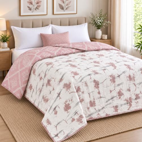 Image of Amazon Brand - Umi Double Bed Dohar Blanket Cotton 160 TC | AC Quilt 84x96 Inches | Three Layer Soft Lightweight Comforter | Trendy Elegant Bedspread