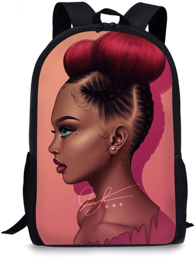 African American Girls School Backpack, Classic Lightweight School Bookbag for Girls High School and College, 17 Inches