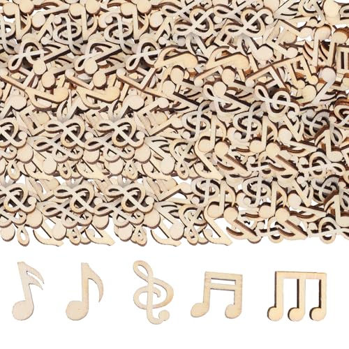 TIESOME Lot de 200 mini notes de musique en bois - 1 à 2 cm - Notes de musique en bois - Décoration de table - Copeaux de bois pour fêtes de Noël, musique, fête,...