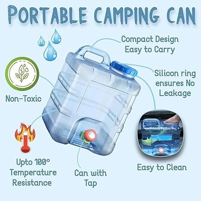 Image of Careopeta15 L Camping Water Container Portable Camping Can Water can for Travelling Travel Hiking Picnic Water Storage Containers Dispenser Barrel with Faucet Water Camper Outdoor (Sky Blue, 15L)