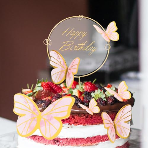 Ciieeo Conjunto De Decorações De Bolo De Borboleta Acrílico Topper De Bolo De Feliz Aniversário Com