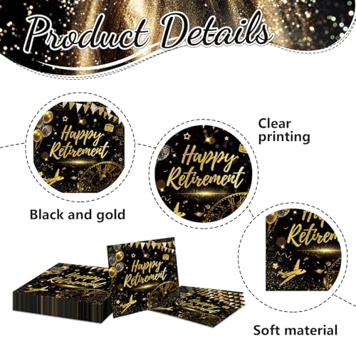 GlamRays 20 Stück Schwarz-Gold-Servietten für Partys, Feiern und den Ruhestand