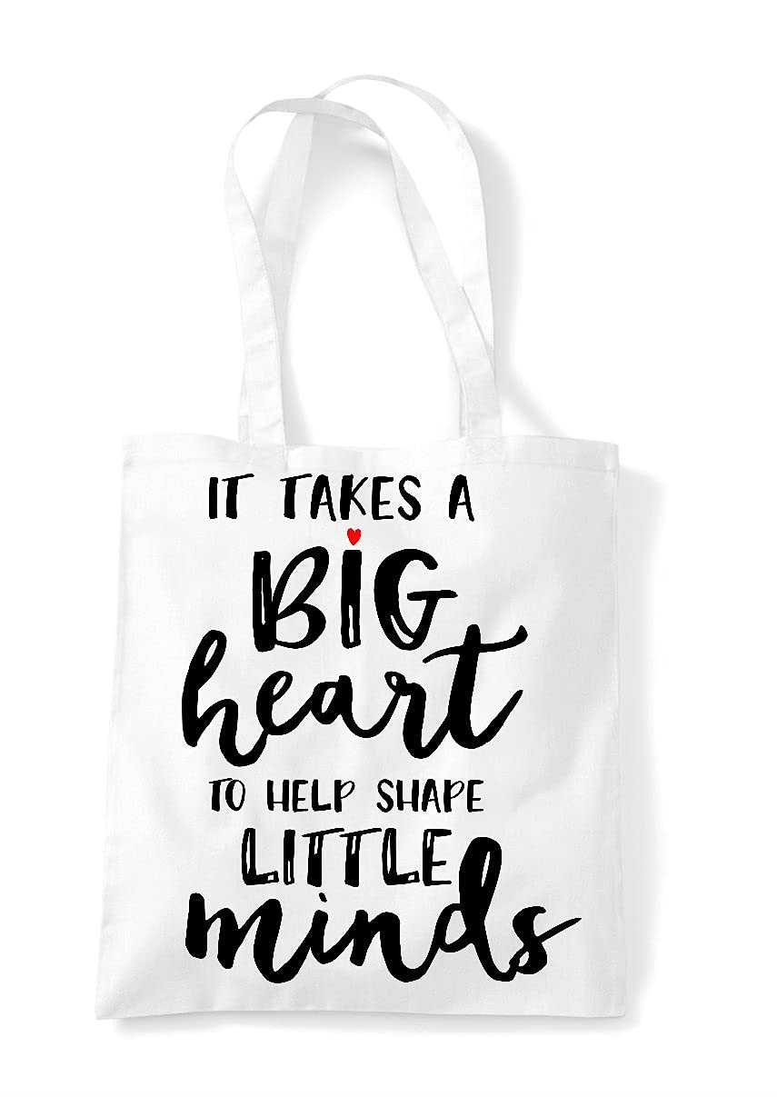 Miammo It takes a big heart to help shape little minds teacher appreciation statement tote shopping bag - White