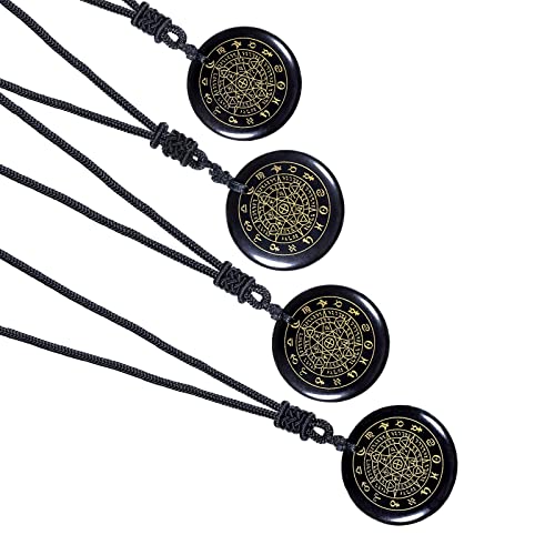 Collier obsidienne noire gravée amulette de protection réglable