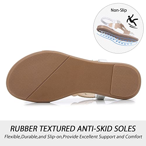 iCKER Women Rhinestone Sandals T-Strap Buckle Bohemian Pearl Crystal Flat Sandals4