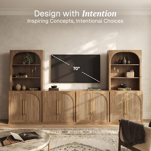 Image of BELLEZE Jagger 130 inch Wall Unit 6-Piece Modular TV Stand - Camel