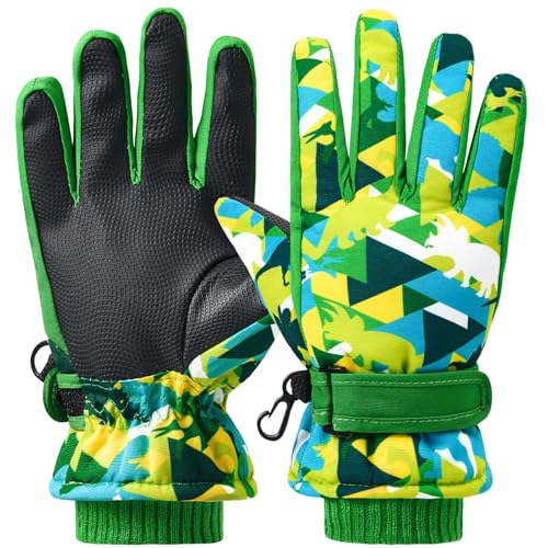 WAWSAM Gants de Ski pour Enfants - Gants de Neige imperméables et Coupe-Vent (Vert, 6-10 Ans)