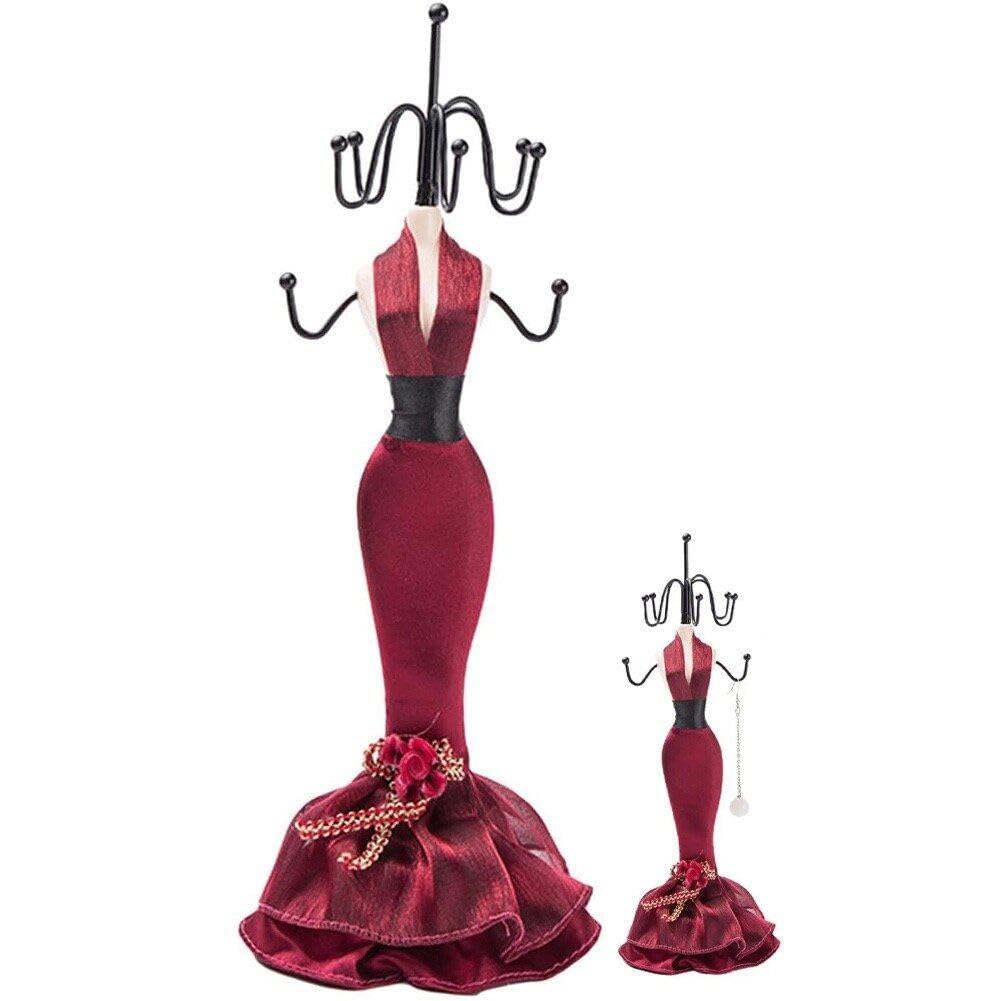 Sanfly Girls Burgundy Jewelry Display Stand Mannequin Jewelry Towerunique Shaped Fashion Earring Necklace Bracelet Jewelry Stand For Women