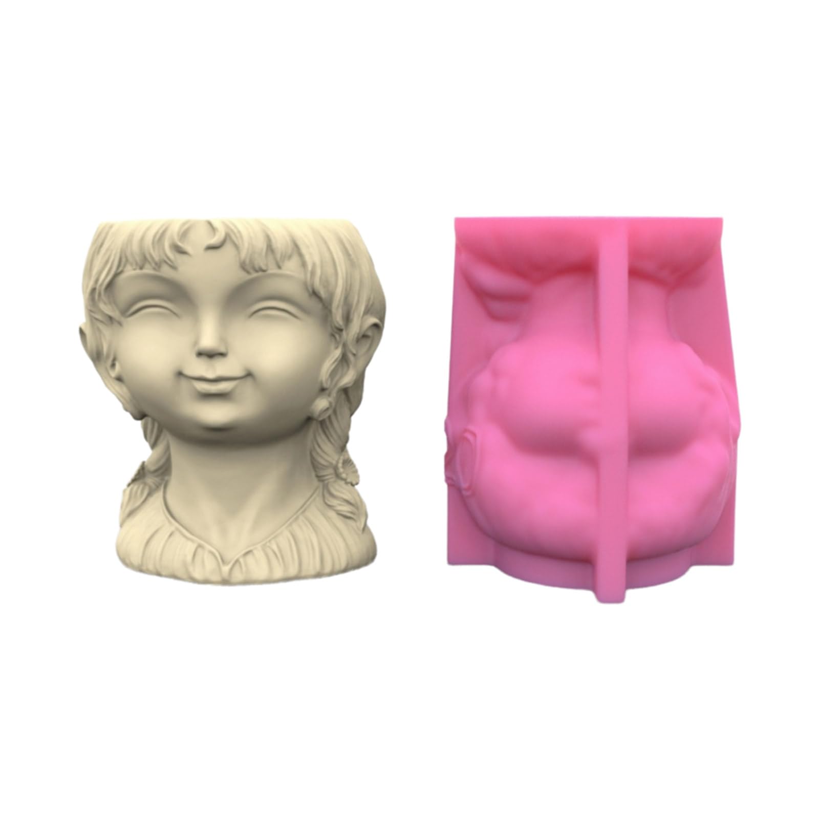 Moule silicone tête de fille haute précision pour pot béton et ciment