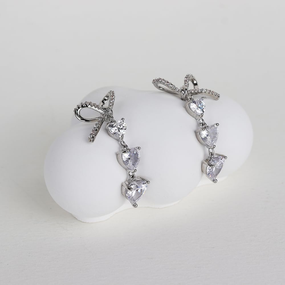 Sonateomber Heart Dangle Drop Stud Earrings for Women, Valentine Cute Sparkly Love Rhinestone Dangling Earing Wedding Prom Hypoallergenic Fashion Jewelry Gift. - Image 5