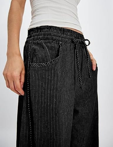 Women's Striped Barrel Pants Drawstring Waist Wide Leg Trousers with Pockets Casual Comfort for Office Lounge Travel3