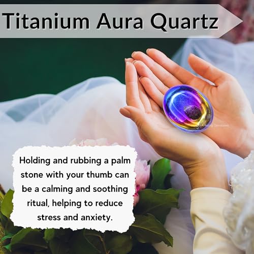 Image of Amazing Gemstone Titanium Aura Quartz Crystals and Healing Stones - Large Palm Stone Crystals for Good Luck, Positive Energy, Meditation - Unique Stocking Stuffers and Birthday Gifts