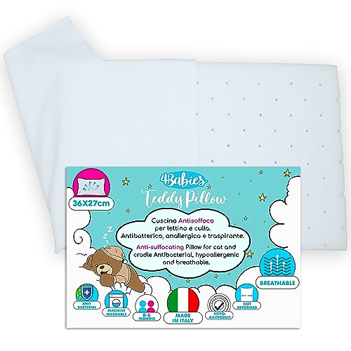 4BABIES - Cuscino Antisoffoco Neonato ideale per Culletta e Carrozzina -Sfoderabile con Federa 100% Cotone -MADE IN ITALY -Certificato OEKO-TEX® -Cuscino Nanna sicura Ipoallergenico