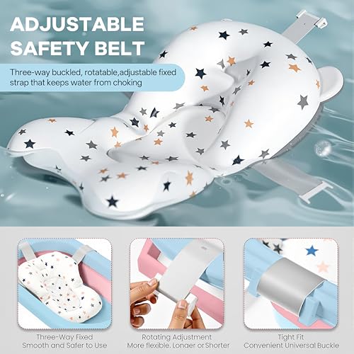 Image of Cockatoo-Kids DripDrop Foldable Baby Bath Tub with Thermistor, Pillow & Soap Box - Portable Newborn to 6 Years Tub, Non-Toxic PP, Anti-Slip Base, 40kg Capacity - Travel & Home Use, Blue & Pink