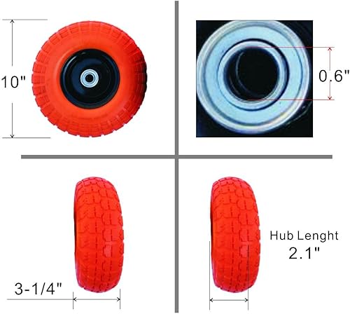 Miniatura 3 de Paquete de 2 neumáticos planos sin aire de 10 pies de AFT PRO USA con centro de 58 pies - Rueda de neumático sólido para carrito de mano Dolly,