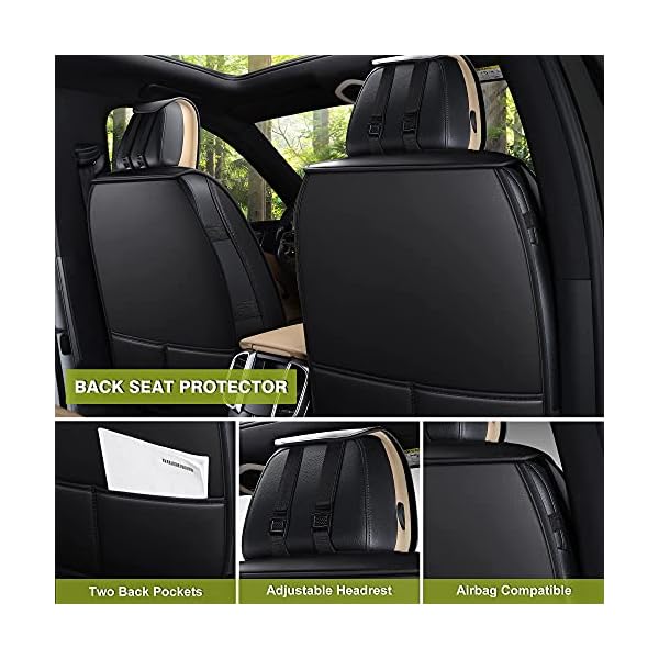 AOOG Leather Car Seat Covers, Leatherette Automotive Seat Covers for Cars SUV Pick-up Truck, Non-Slip Vehicle Car Seat Covers Universal Fit Set for Auto Interior Accessories, Full Set, Black. - Image 4