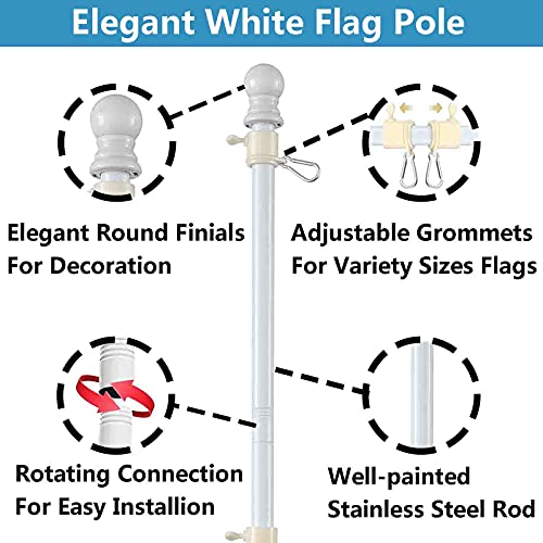 Inflation Flag Pole With Bracket, 6Ft White Flag Pole Kit For House, 1" Spinning Flag Pole For American Flag, Outdoor House Porch Commercial Flagpole #TOP5