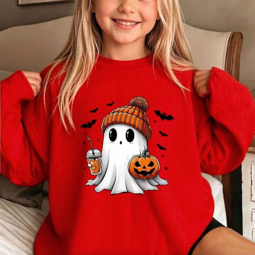 Girls Cute Ghost Knit Hat Pumpkin Drink Halloween Crewneck Sweatshirt - image 5