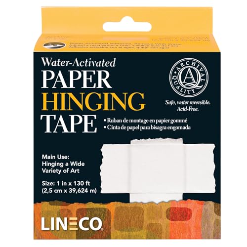 Lineco, Archival Water Activated Paper Hinging Tape, Acid-Free with Neutral pH, for Hinging Art Photo Matboard, 1 Inch x 130 Feet, Pack of 1