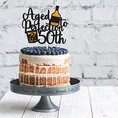 Aged To Perfection 50th Birthday Cake Topper - Wine 50th Birthday Black Glitter Cake Topper - Vintage 1973 Happy 50th Birthday Party Cake Decoration by LHCING - Image 7