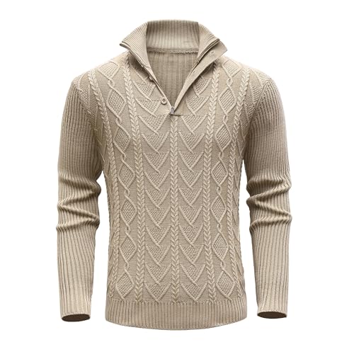 MeiLayM Jersey Punto Cuello Alto para Hombre Suéter con Cremallera Clásicos Otoño Invierno Jersey Caliente Suéter Manga Larga Jersey Slim Fit De Canalé Caqui,XL